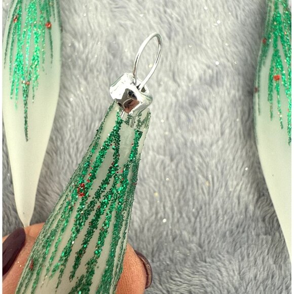 Christmas Trimmeries By Bradford 6 Hand Decorated Glass Ornaments Teardrop Desig - Picture 5 of 7